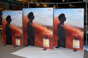 A trade show display with nonlit graphics